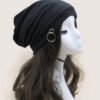 Comfortable Black Solid Plain Slouchy Knit Beanie