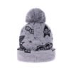 Woven Label Acrylic Gray Thermal Jacquard Sublimated Pom Beanie