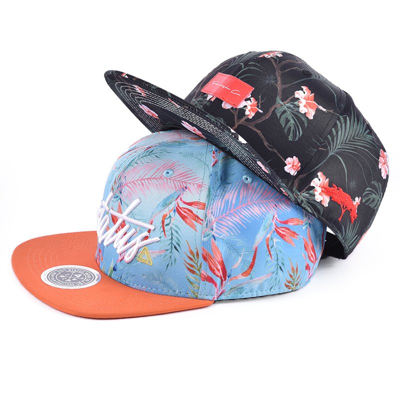 Premium Hawaiian Flower Print Polyester Flat Bill Adjustable Snapback Cap - Afbeelding 2