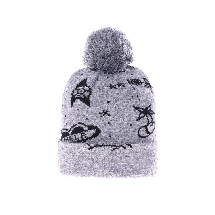 Woven Label Acrylic Gray Thermal Jacquard Sublimated Pom Beanie - Imagen 6