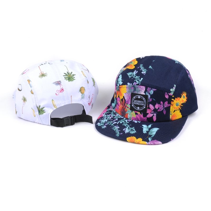 Flat round brim customized printed flower 5 panel hat - Bild 3