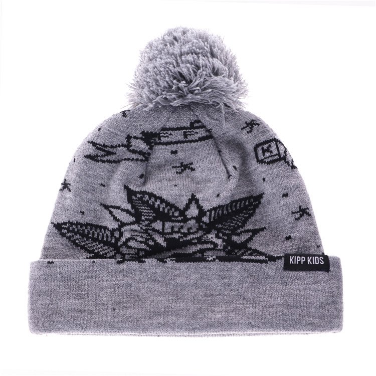 Woven Label Acrylic Gray Thermal Jacquard Sublimated Pom Beanie - Imagen 2