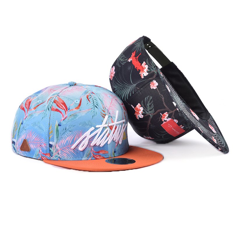 Premium Hawaiian Flower Print Polyester Flat Bill Adjustable Snapback Cap - Afbeelding 6