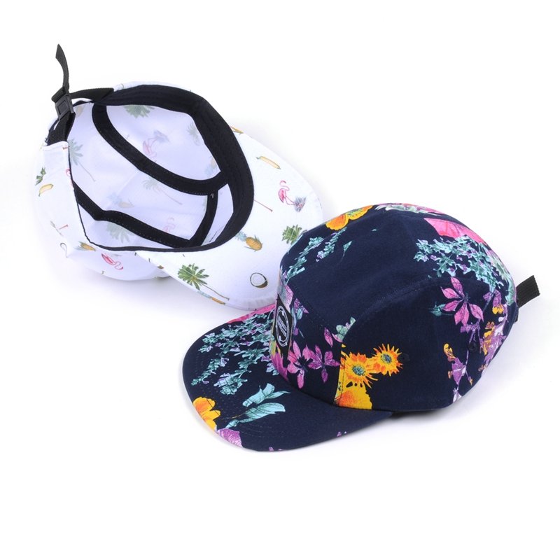 Flat round brim customized printed flower 5 panel hat - Bild 4