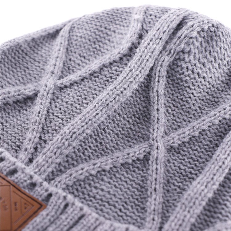 Top Level Gorros Winter Gray Beanie With Leather Patch - Image 4