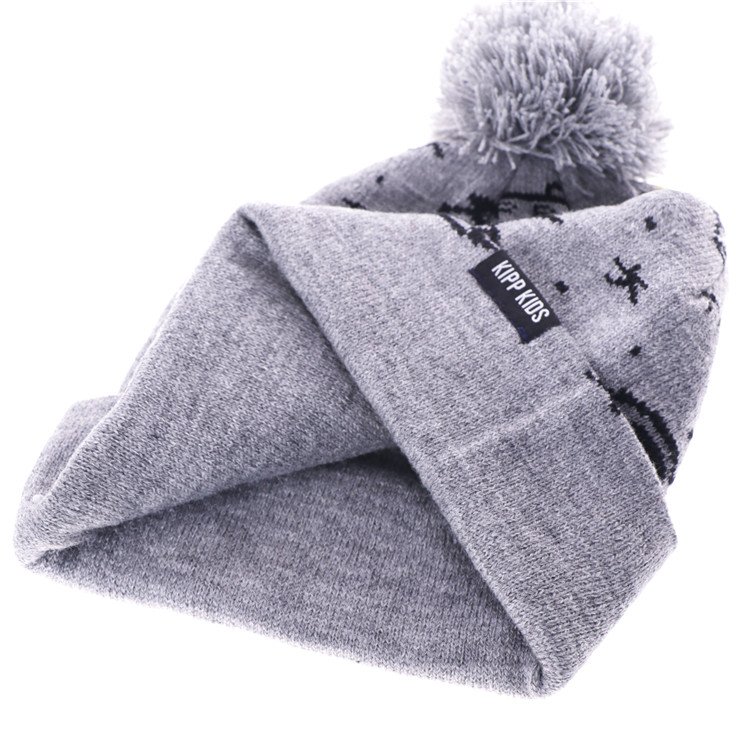 Woven Label Acrylic Gray Thermal Jacquard Sublimated Pom Beanie - Imagen 4