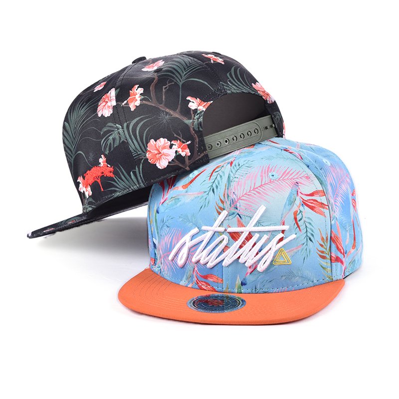 Premium Hawaiian Flower Print Polyester Flat Bill Adjustable Snapback Cap - Afbeelding 5