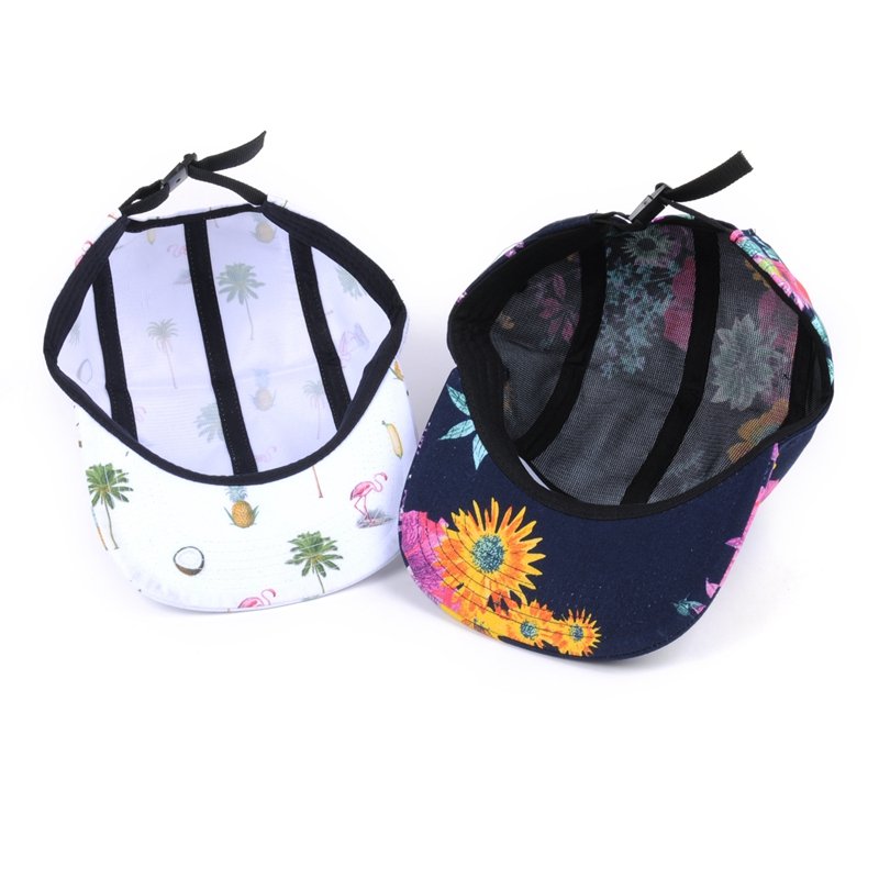 Flat round brim customized printed flower 5 panel hat - Bild 5