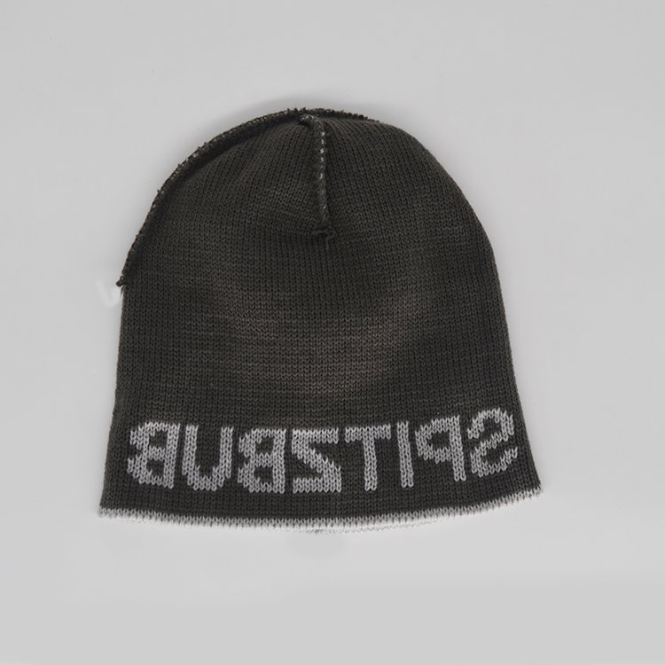Wool Jacquard Gray Beanie Hat - Image 5