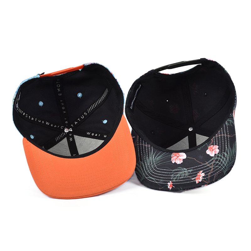 Premium Hawaiian Flower Print Polyester Flat Bill Adjustable Snapback Cap - Afbeelding 7
