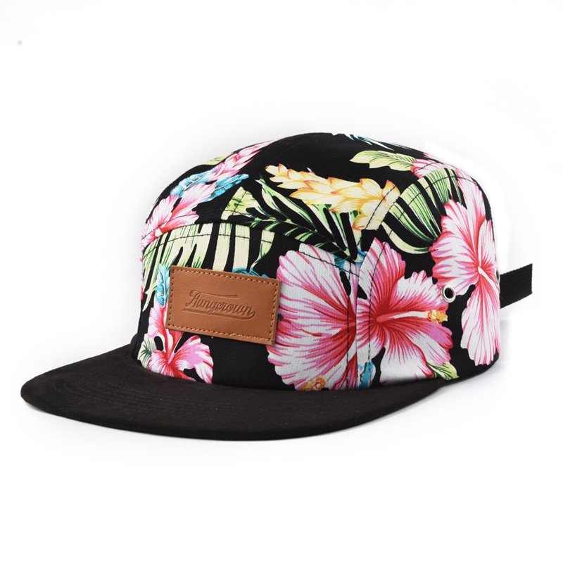 Flat round brim customized printed flower 5 panel hat - Bild 6