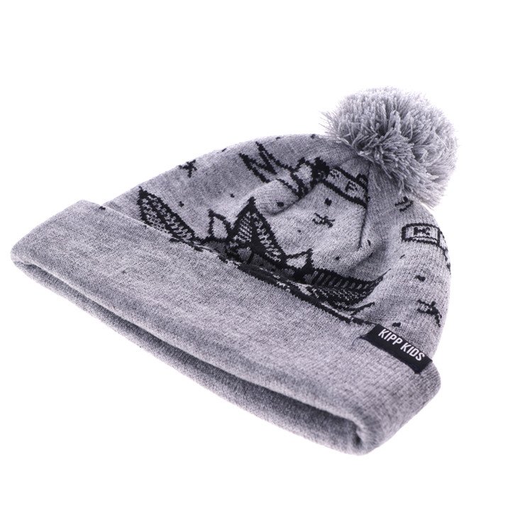 Woven Label Acrylic Gray Thermal Jacquard Sublimated Pom Beanie - Imagen 3