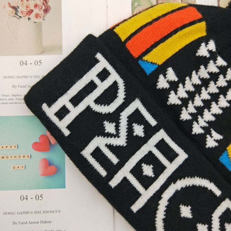 Acrylic Jacquard Knitted Pom Beanie – Image 3