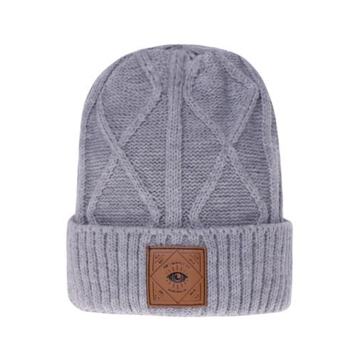 Top Level Gorros Winter Gray Beanie With Leather Patch