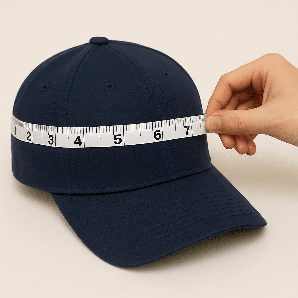 a baseball cap measured with a tape measure