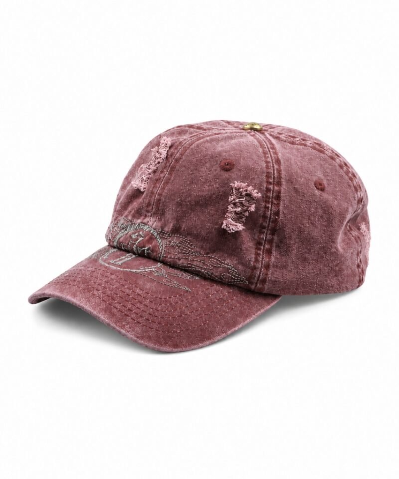 Gorra tipo dad con bordado plano personalizado en color burdeos desgastado
