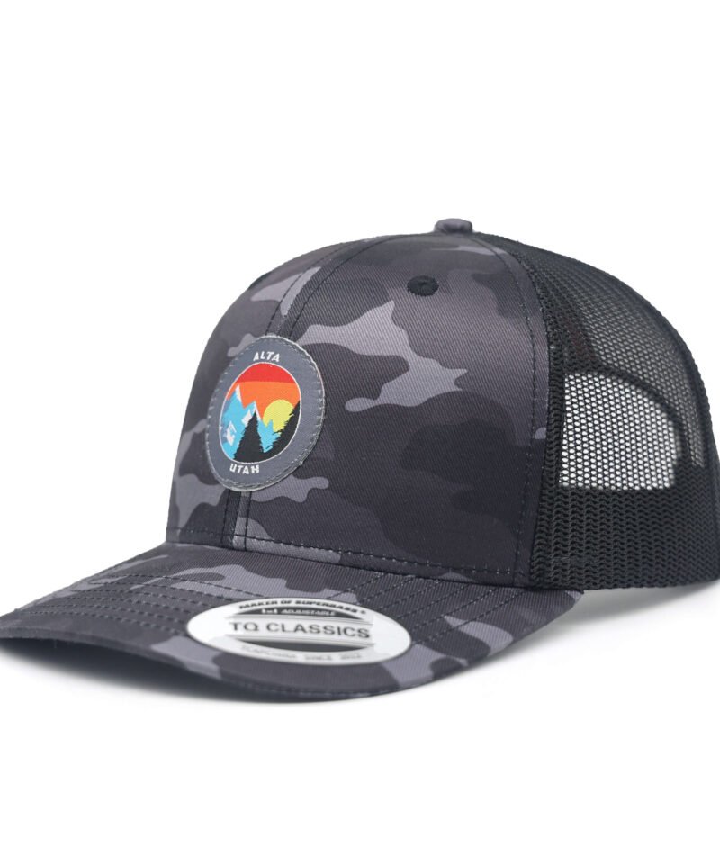 Cappello Trucker Camo con etichetta tessuta a sei pannelli personalizzato all'ingrosso