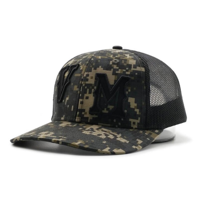 Anpassad sexpanel 3D-brodyr Camo Trucker Hat Wholesale