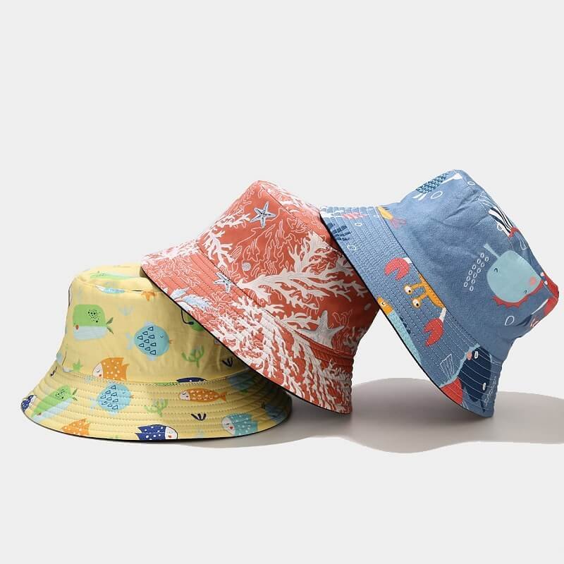 Chapeau de plage réversible imprimé sur mesure pour les enfants