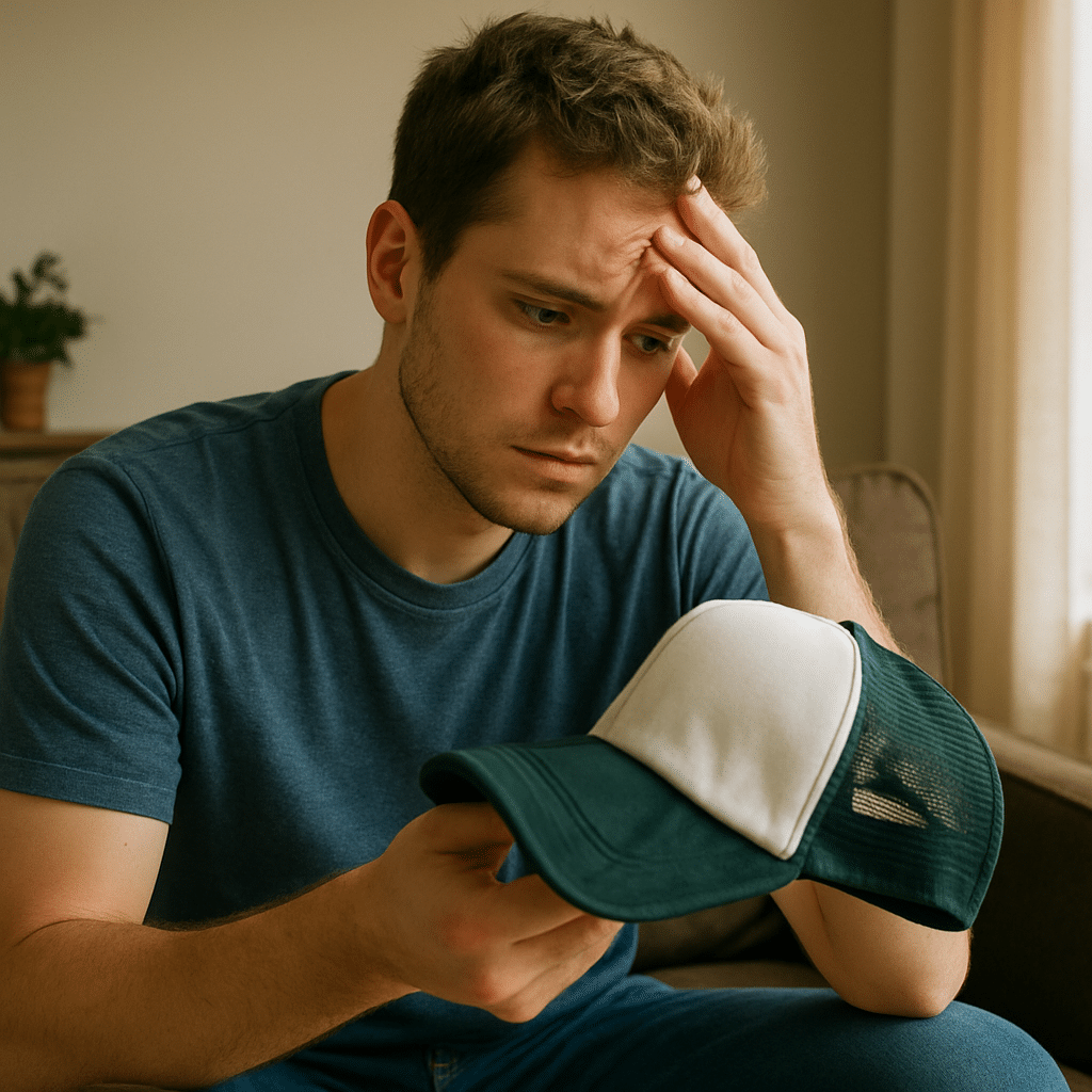 Un jeune homme craint que sa casquette de camionneur ne soit écrasée