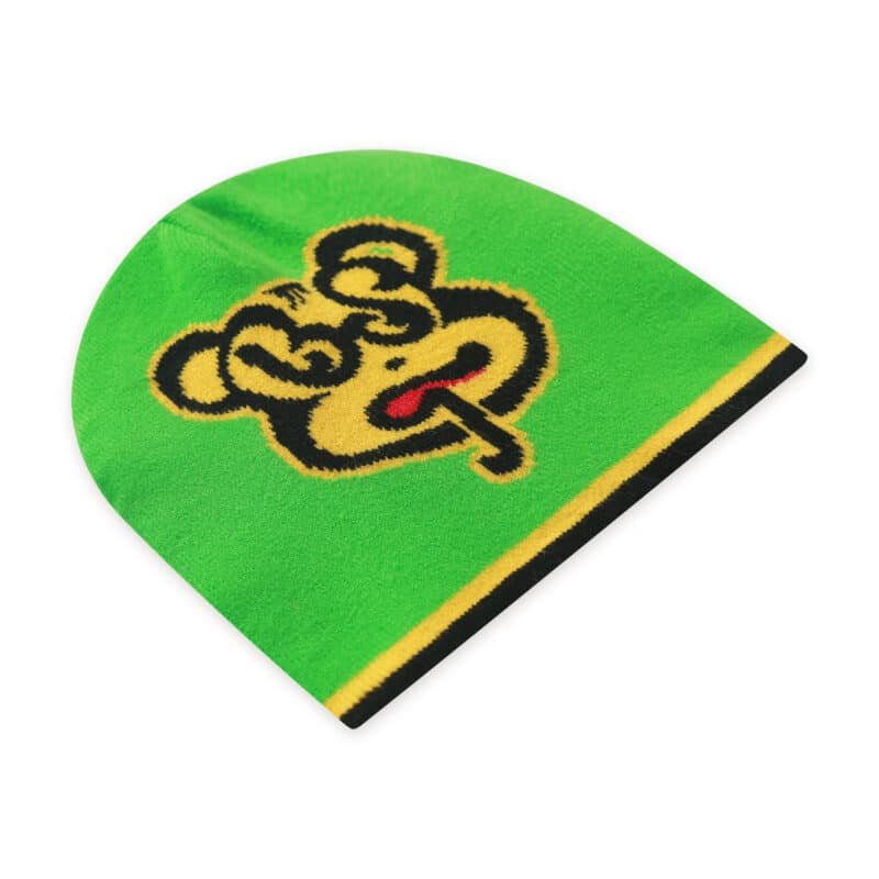 green plain weave skull beanie hat