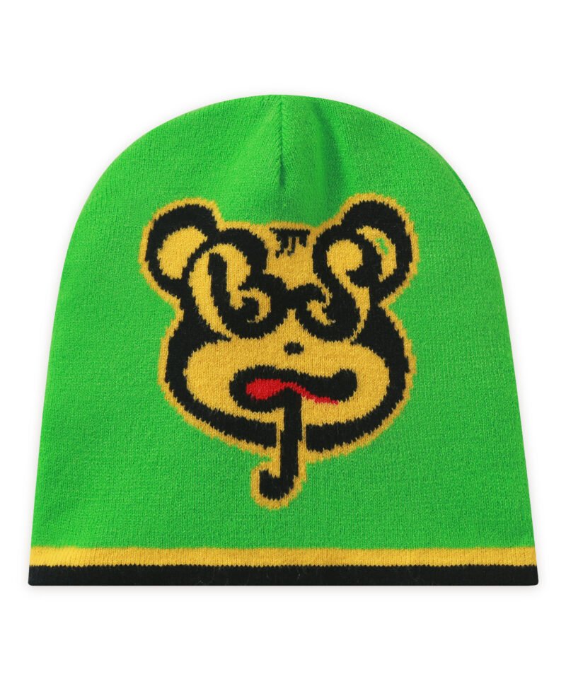green plain weave skull beanie hat