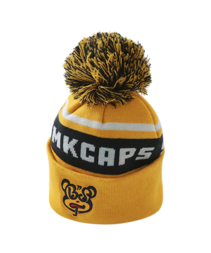 100% Acrylic Yellow Pom Beanie Hat