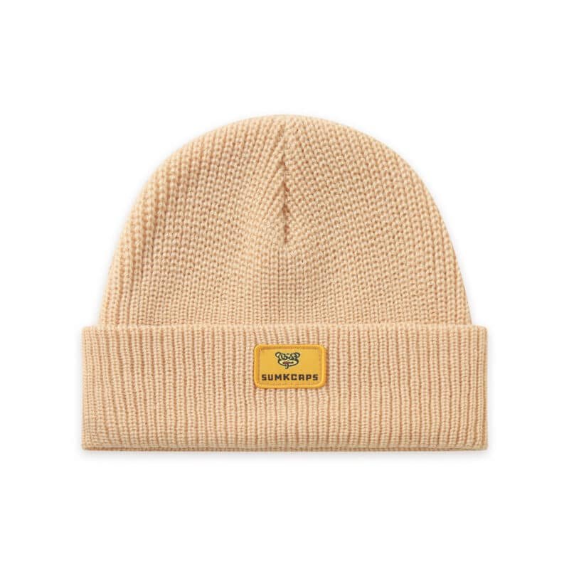 Beige Waffle Cuffed Beanie 2