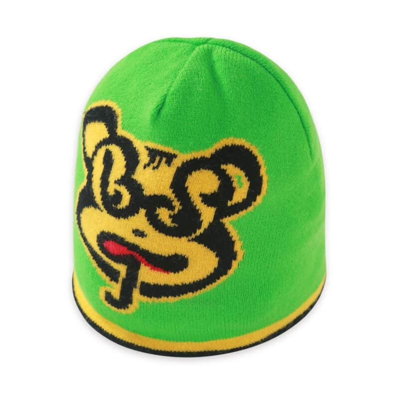 green plain weave skull beanie hat