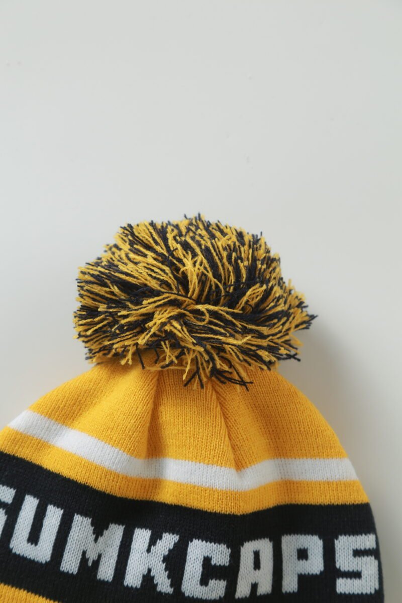 100% Acrylic Yellow Pom Beanie Hat