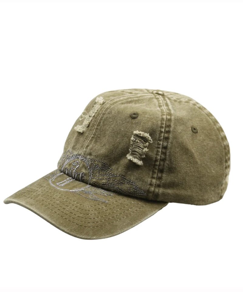 Gorra Dad Hat personalizada de color verde oliva con bordado plano y efecto desgastado