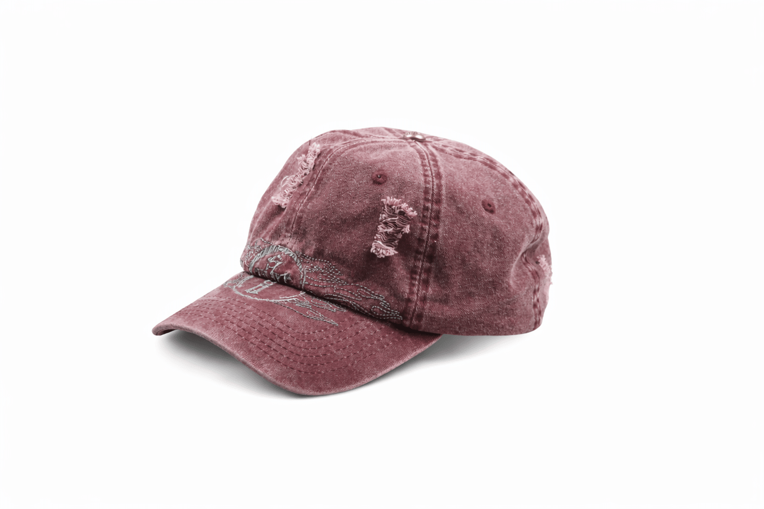 Custom cotton Burgundy Flat Embroidery Distressed Dad Hat