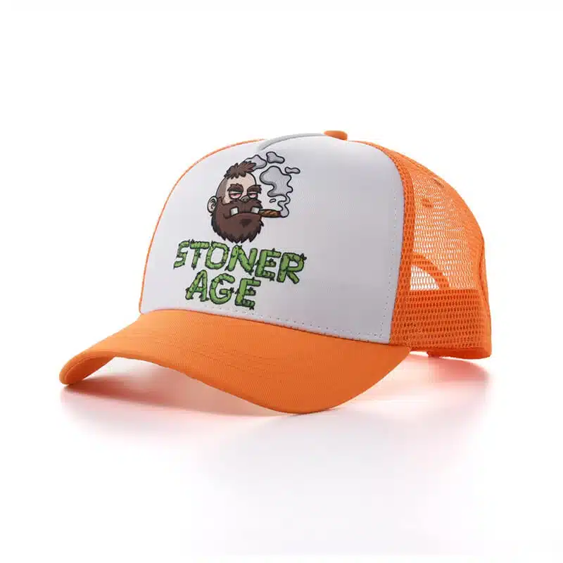 5 panel orange sport printed trucker hat