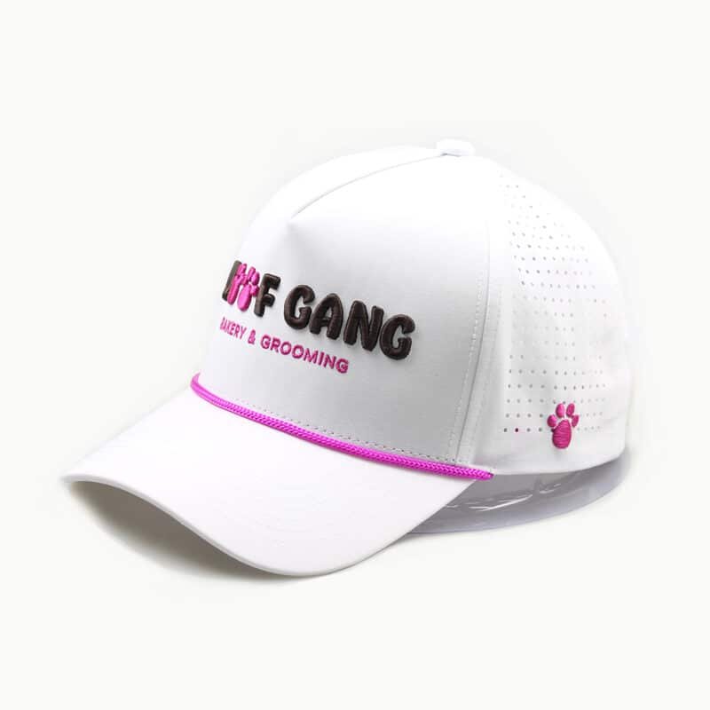 5 panel 3D embroidered pink rope performance hats