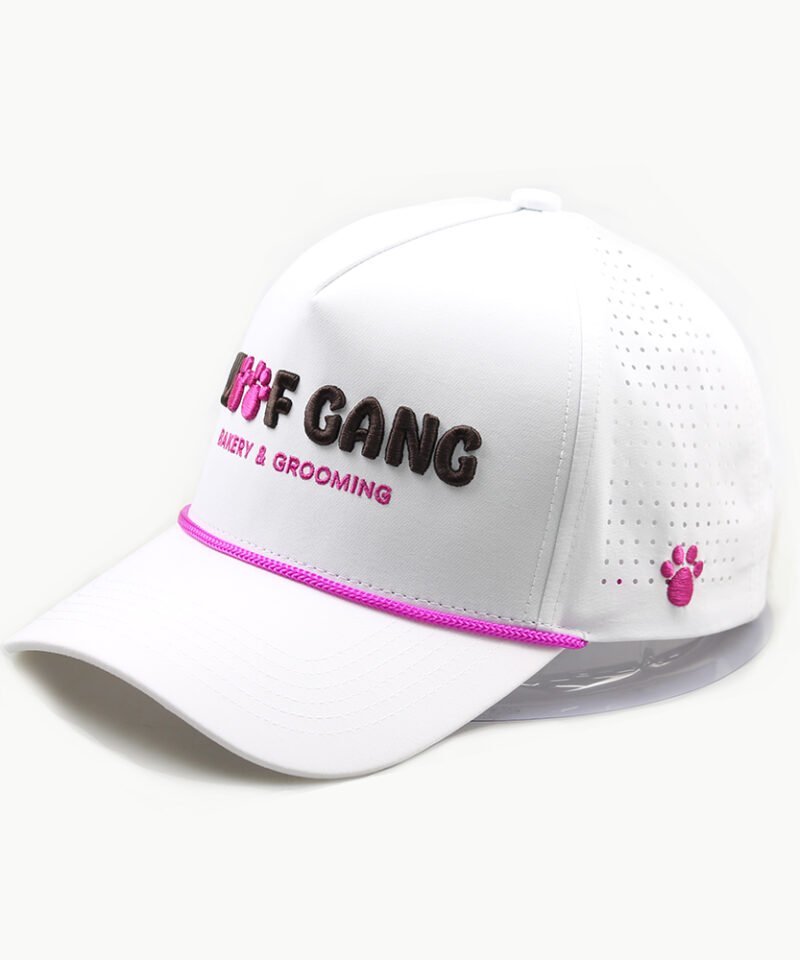 Casquettes de performance à 5 panneaux brodés en 3D et à corde rose