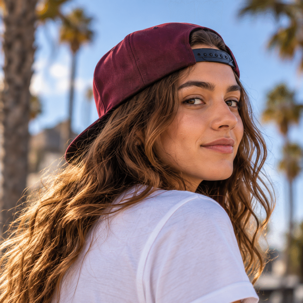 Une fille portant une casquette « snapback » à l'envers