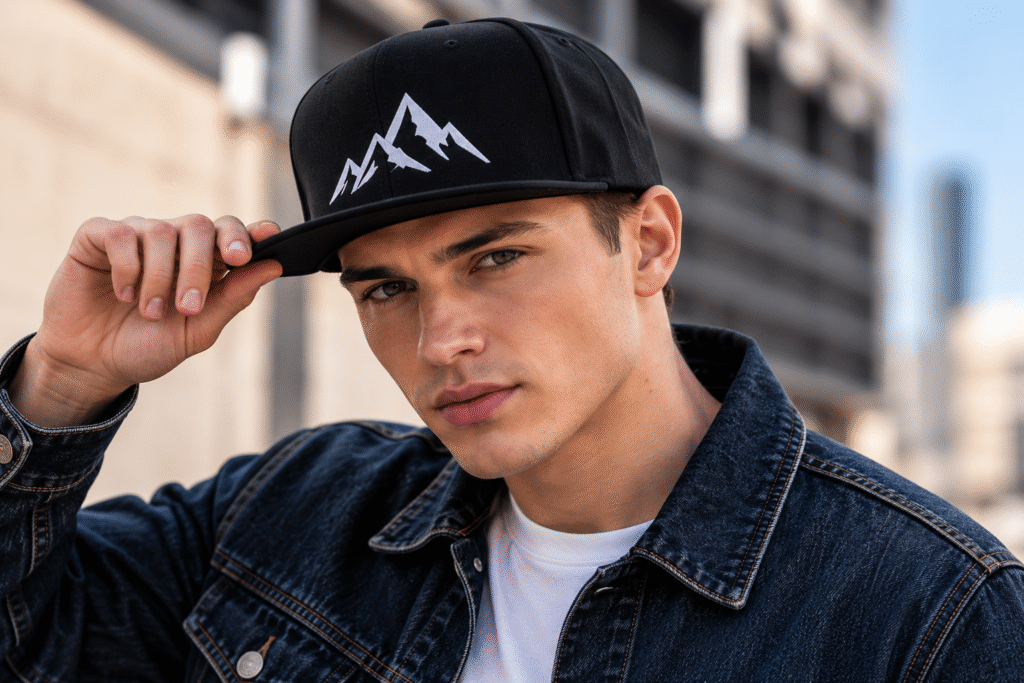 Des hommes au visage carré portant des casquettes « snapback »